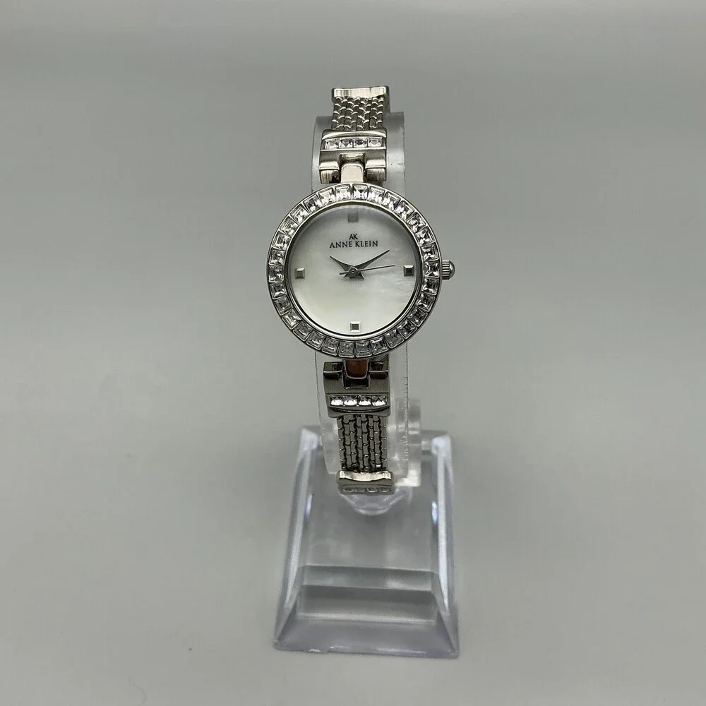 Anne Klein Womens Watch 26mm MOP Dial Silver Tone Crystals New Battery 7.25